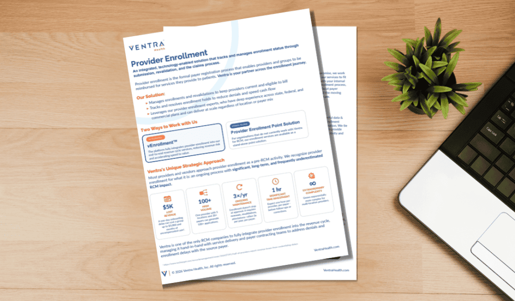 Ventra Health provider enrollment brochure with key information and contact details.