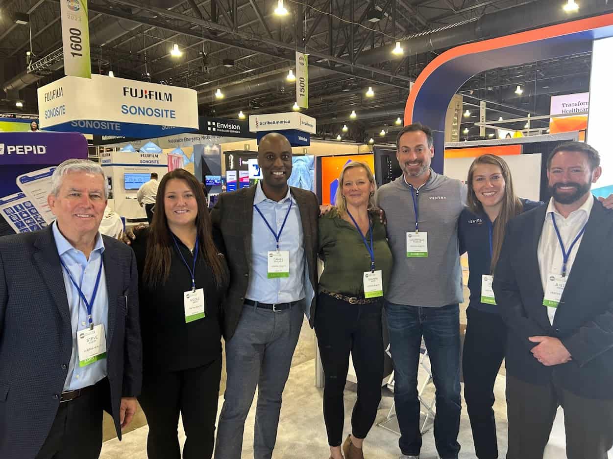 Group of professionals at Ventra Health career event.